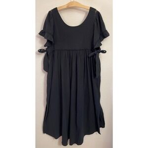 Free People Black Cotton Flutter Sleeve Babydoll Midi Dress Womens Small